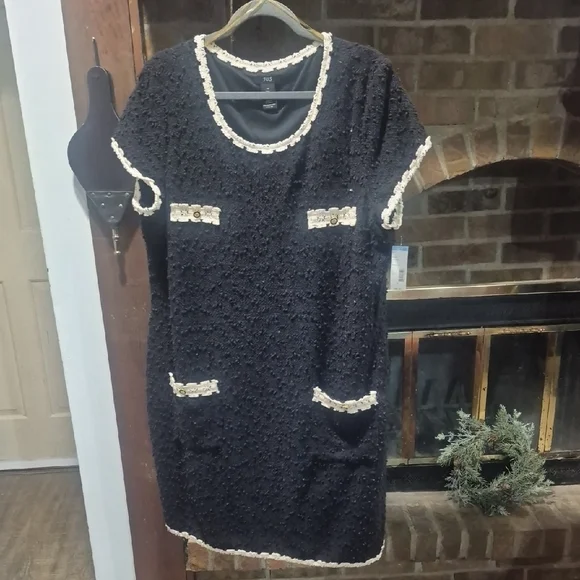J.B.S. Black Dress with Cream Details - Picture 1 of 7